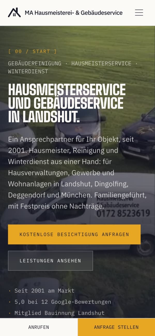 Handy-Ansicht der Website von MA Hausmeisterei & Gebäudeservice