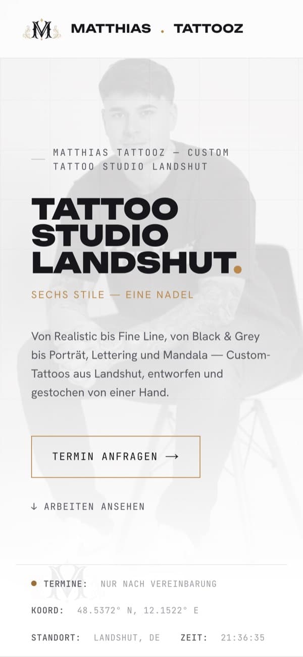 Handy-Ansicht der Website von Matthias Tattooz