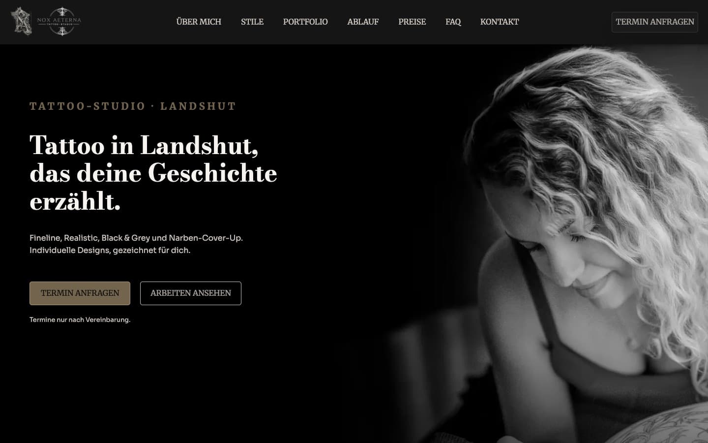 Website von Nox Aeterna, Tattoo-Studio, Landshut