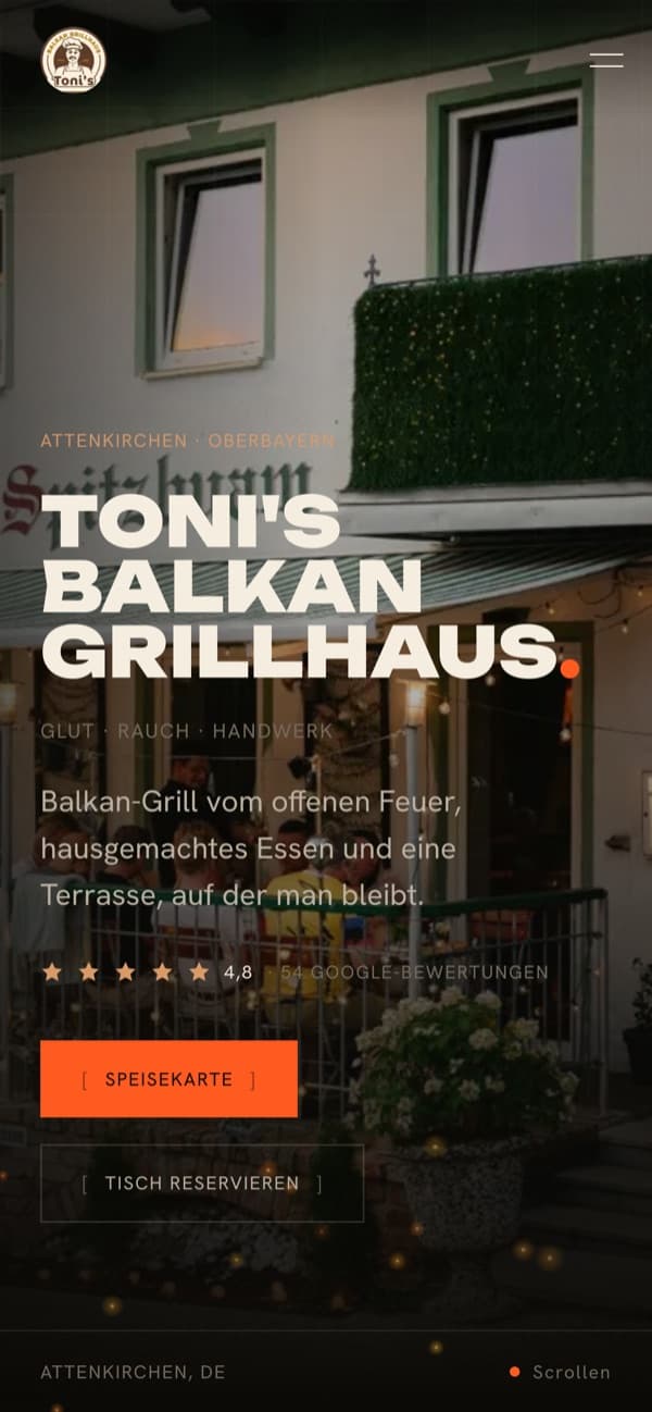 Handy-Ansicht der Website von Toni's Balkan Grillhaus